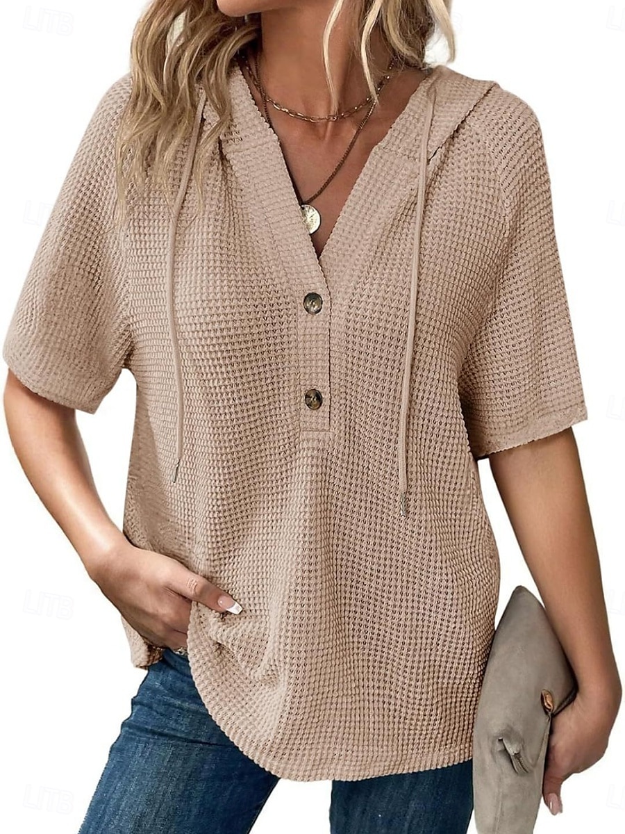 Per donna Blusa Semplice Essenziale Moderno Manica Corta Scollo a V Top Regolari Quotidiano Bottoni Nero Bianco Rosa Rosso Blu marino Estate del 2025 a $16.99 –P10