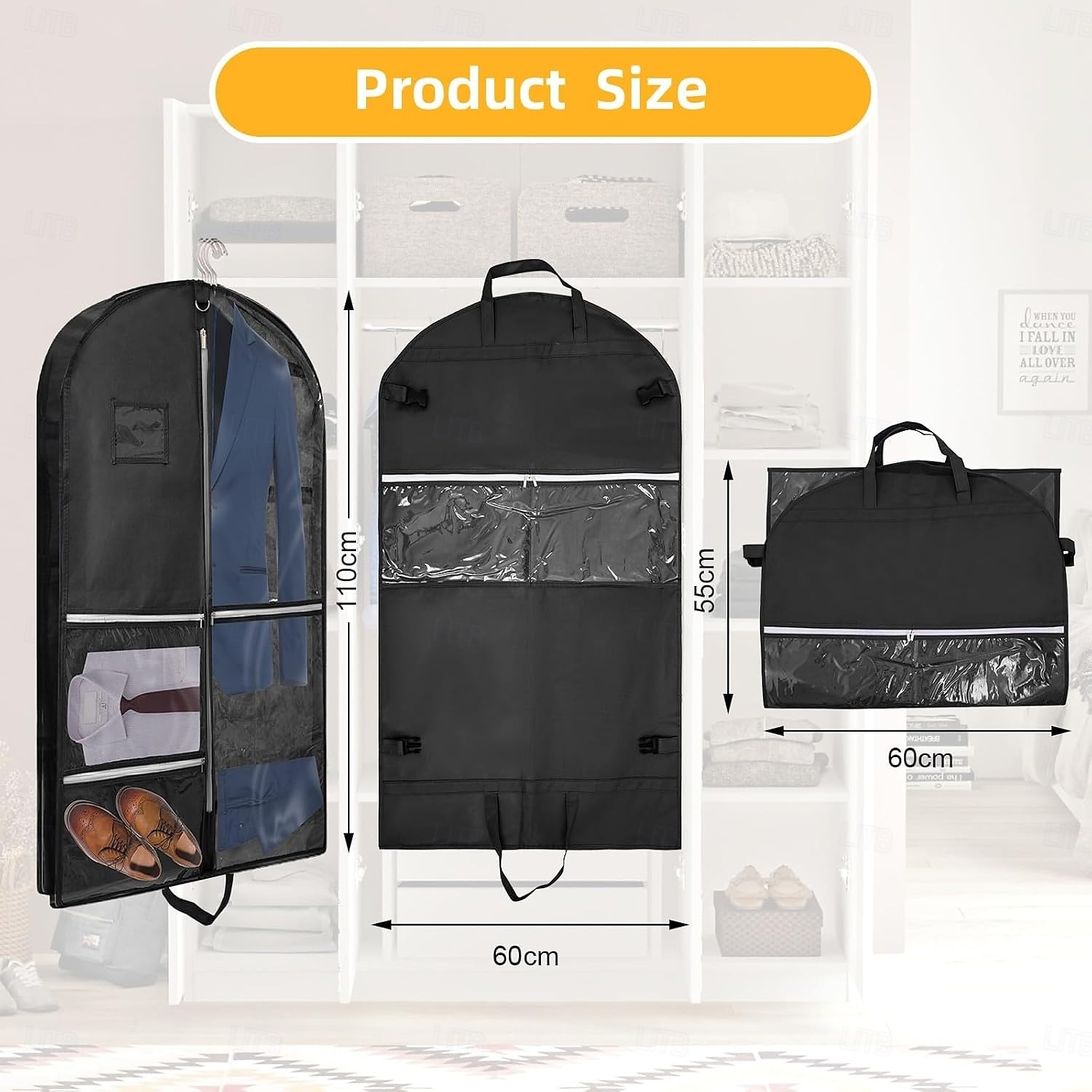 Kledinghoes voor kostuums met 4 zakken en gesp, 110 x 60 cm, opvouwbare reishoes van non-woven materiaal met handvat, stofdichte opbergtas voor herenjas, jack, kinderkleding 2025 - $13.49 –P10