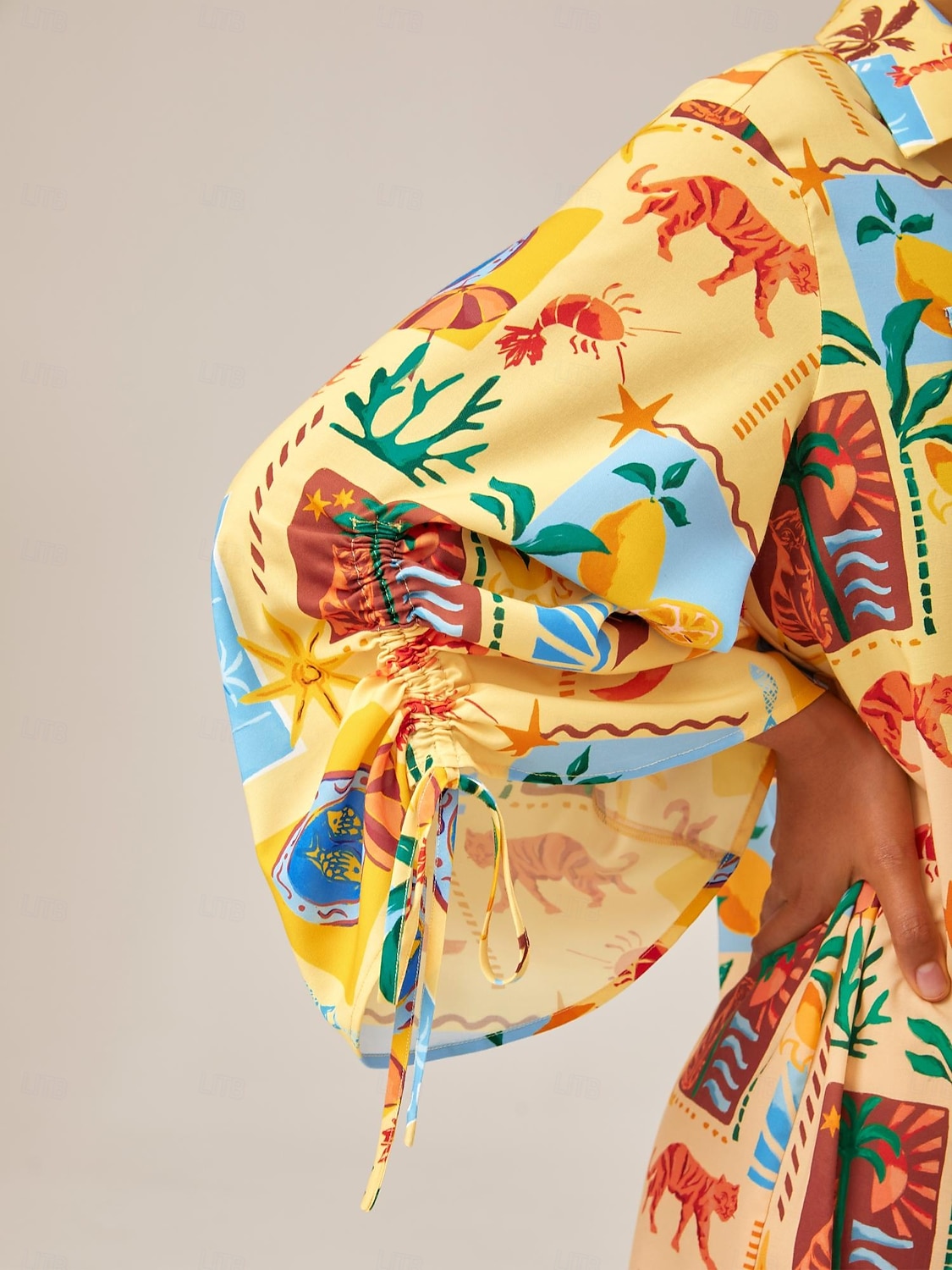 Mulheres Feminino Camisetão Vestido no Joelho Amarelo Manga Longa Folha Animal Árvore Botões Estampado Verão Colarinho de Camisa Férias Lazer XS S M de 2026 por $67.99 –P4