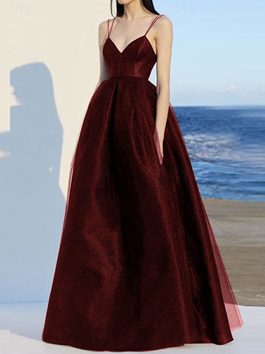 A-line quinceanera šaty elegantní šaty svatba svatební hosté dlouhé do podlahy bez rukávu výstřih do V polyesterový s plisováním 2025 - $109.99 –P6