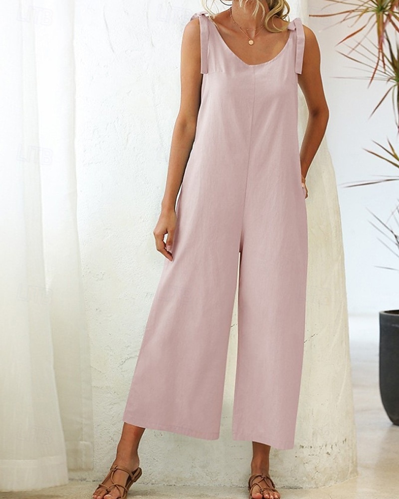 Women's Normal Dungarees Jumpsuit Streetwear Solid Color Sleeveless V Neck Backless Pocket Street Daily Regular Fit Black White Light Green Summer 2026 - $24.99 –P14