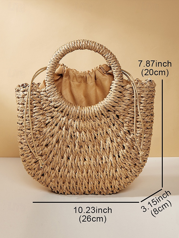 Women’s Woven Straw Beach Bag with Round Handles and Long Strap – Boho Summer Handbag for Vacation, Travel and Casual Outfits Pink Orange Brown 2025 - $18.99 –P10