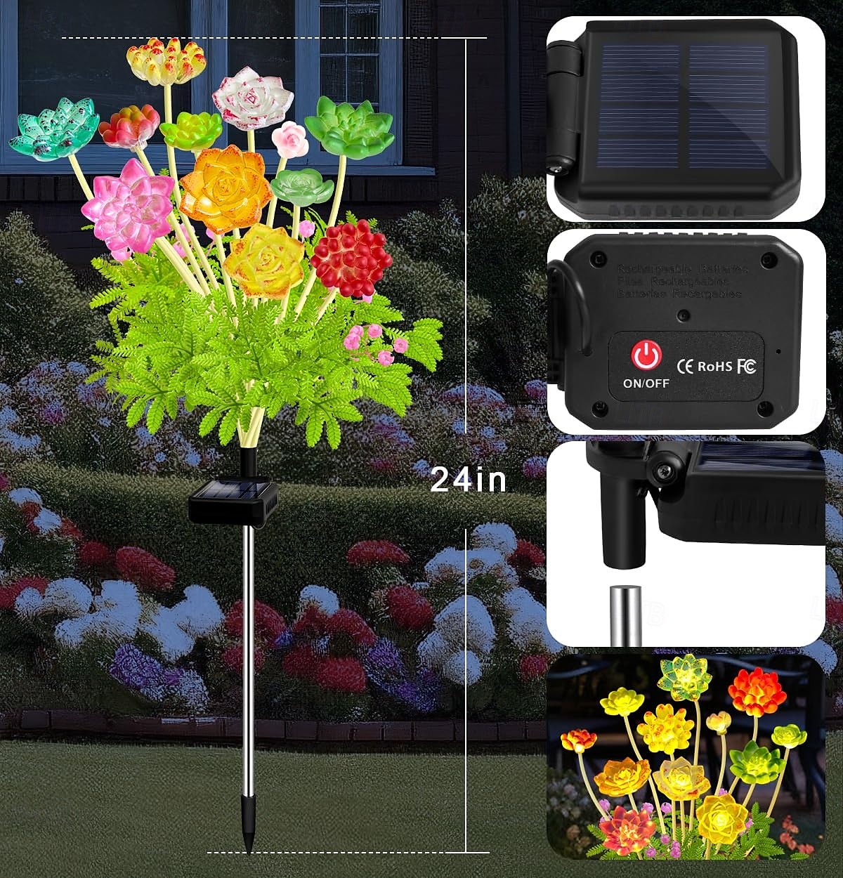 1 lâmpada de encaixe para simulação solar de suculentas para áreas externas, jardim de pátio, caminho de gramado, lâmpada de paisagem, lâmpada decorativa, presente para entusiastas de jardinagem de 2025 por $9.99 –P4