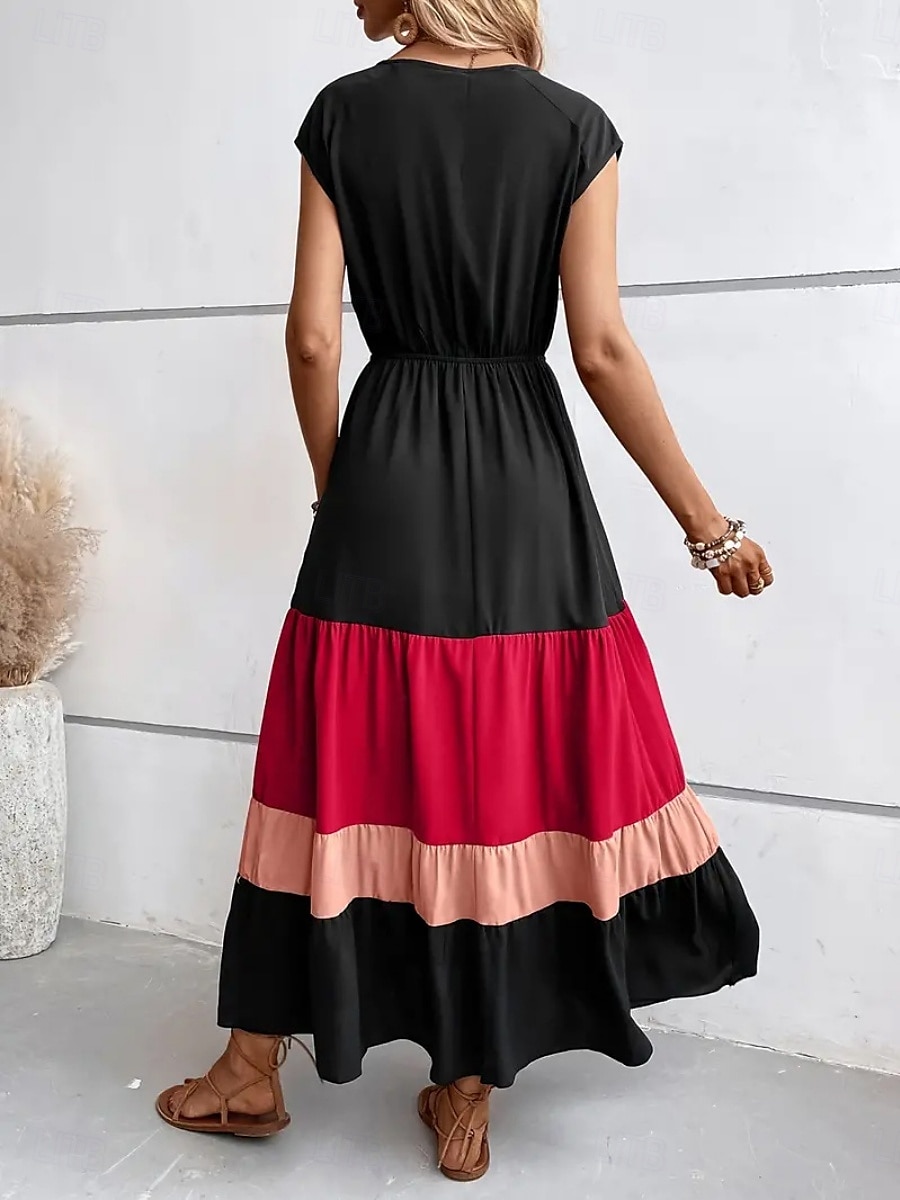 Per donna Abito maxi Abito a trapezio Casual All'aperto Uscire Spiaggia Vestibilità comoda Grafico Manica Corta Scollo a V Blu Fucsia Marrone Estate del 2025 a $39.99 –P9