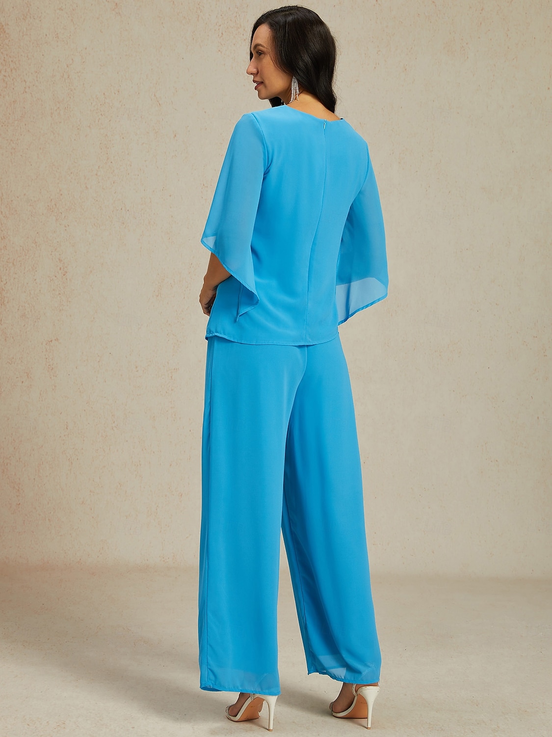 Women's Elegant Stylish Blouse Pants Trousers Half Sleeve Crew Neck Plain Ruched Wedding Guest Daily Blue Summer Regular Fit 2025 - $55.99 –P6