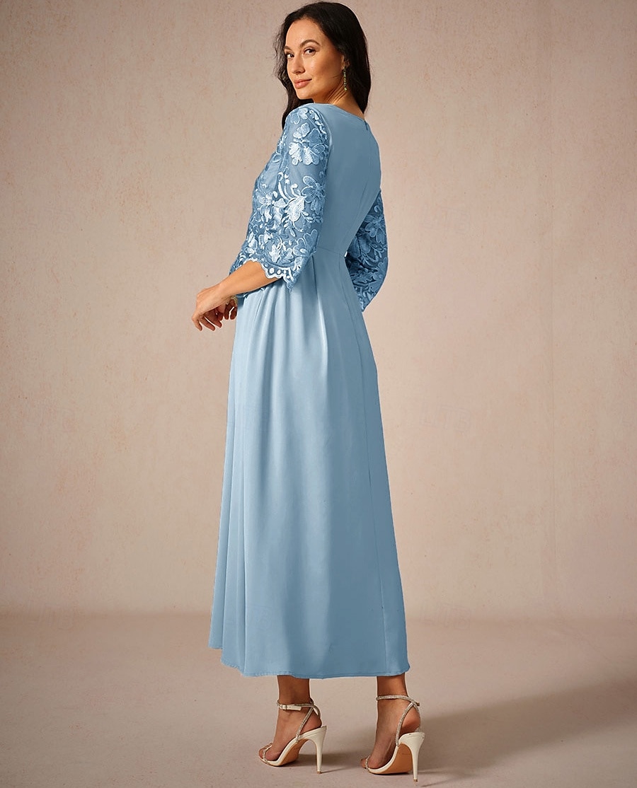 Dames Maxi-jurk A lijn jurk Elegant Formeel Formeel Bruiloft gast Normale pasvorm Effen 3/4 mouw Strakke ronde hals Licht Blauw Zomer Lente Herfst 2025 - $51.99 –P2