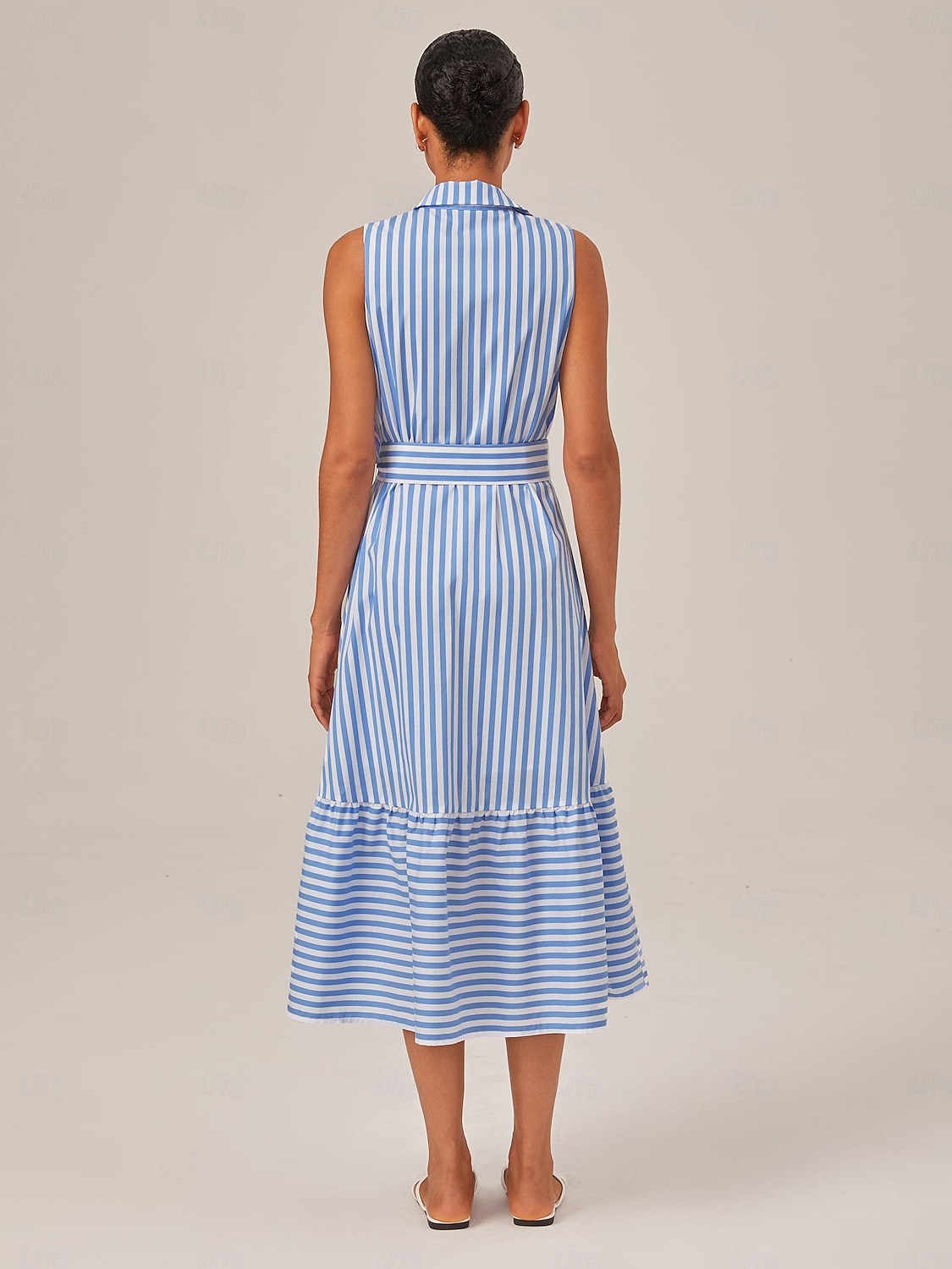 Sommerliches, gestreiftes, besticktes, ärmelloses, mittellanges Kleid 2025 - $74.99 –P5