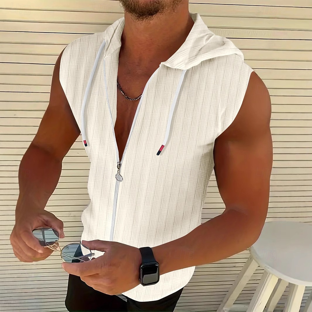 Homens Malha Íntima Moletom com zíper camisa sem manga Sem Manga Com Capuz Verão Listrado Pit Strip Moda Designer Esportivo Zip Completo Ao ar livre Casual Para Noite Rosa Claro Preto Branco Top Tee de 2025 por $16.49 –P3
