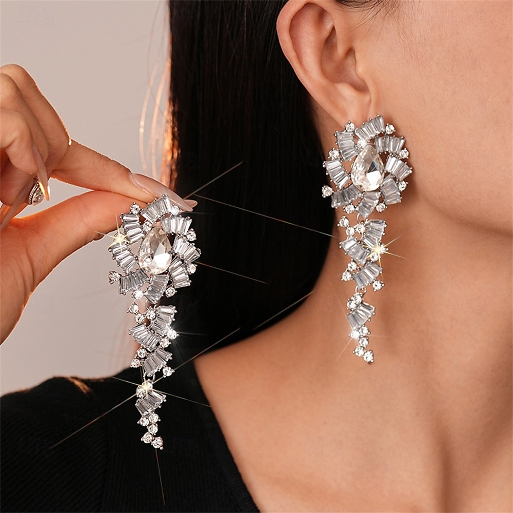 Argent Zircon Boucle d'Oreille Créoles Le style rétro Géométrique Goutte ancien Mode Des boucles d'oreilles Bijoux Argent Pour Mariage Soirée Fête 1 Paire de 2025 ? $20.99 –P1