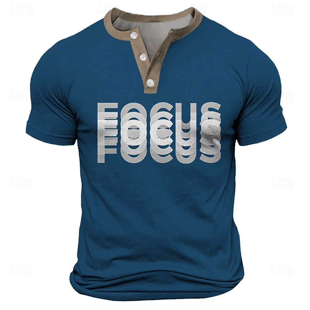 Tricou grafic FOCUS pentru bărbați cu mânecă scurtă stil Henley 2026 - $22.99 –P2
