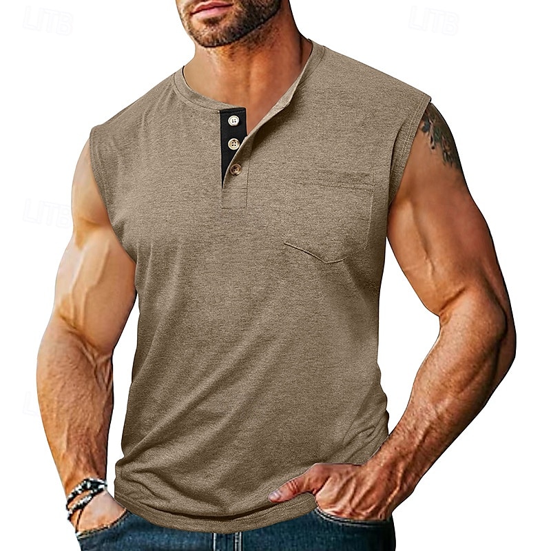 Herren Tank Top Weste Unterhemd Ärmelloses Shirt Ärmellos Henley Sommer Einfach Mode Designer Basic Klassisch Urlaub Straße Ausgehen Schwarz Weiß Dunkelmarine Top T-Shirt für Herren 2025 - $19.99 –P8