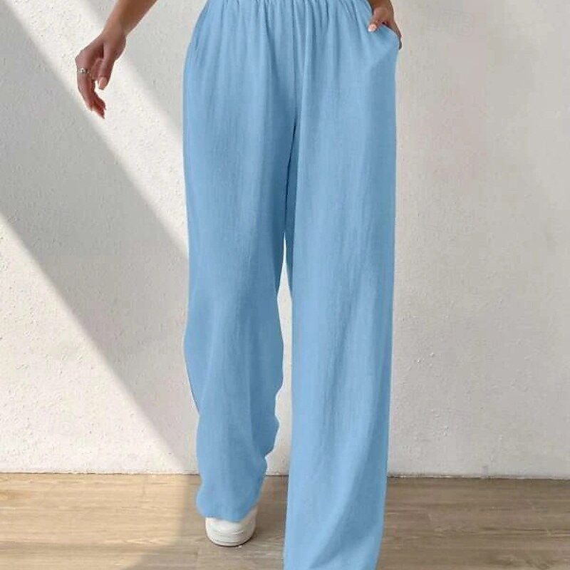 Women's Cotton Linen Pants Slacks Streetwear Casual Full Length Natural Plain Pocket Elastic Waist Comfy Comfortable Casual Daily Weekend Apricot Light Sky Blue Black Army Green Summer Regular Fit 2025 - €32.99 –P16