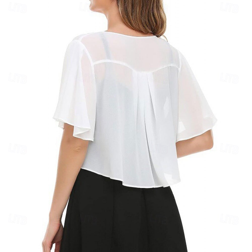 Vrouwen Wikkel Elegante Zonnebescherming Korte Mouw Chiffon Bruiloft Wikkels Met Effen Kleur Voor Bruiloft Zomer 2025 - $20.99 –P2