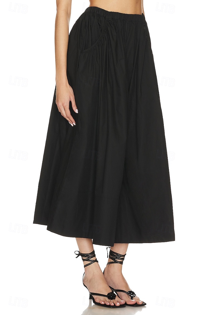 Femmes Jupe Évasé Mode Maxi Taille Basse Jupes Uni Avec Poches Micro-Élastique Vacances Rue Noir Blanche Champagne Beige Été Mélange Lin-Coton de 2025 ? $25.99 –P3