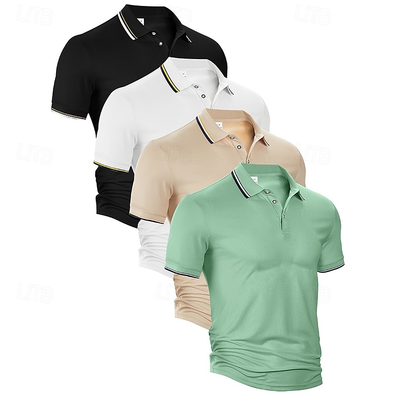 Πολλαπλές συσκευασίες 4 τεμ Ανδρικά Πέτο Κοντομάνικο Μαύρο+Λευκό+Γκρι+Γαλάζιο Button Up Polos Πουκάμισο γκολφ Μπλουζάκια Golf Polos Κουμπιά Σκέτο Διακοπές Καθημερινά Ρούχα Πολυεστέρας Καλοκαίρι 2026 - $44.99 –P5
