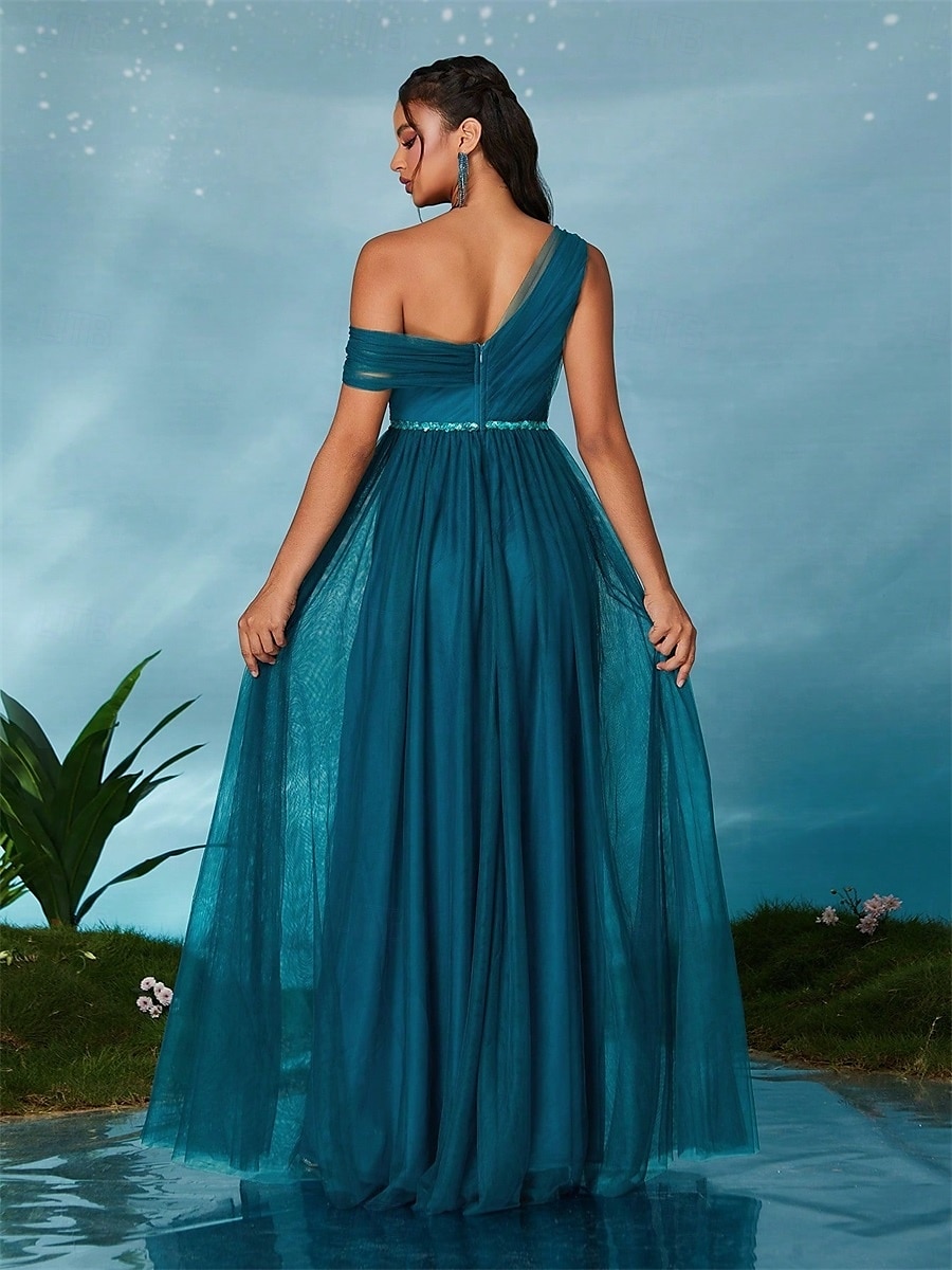 Abiti da festa A-Line Quinceañera Abito da festa Matrimonio Ospite di matrimonio Lunghezza del pavimento Senza maniche Scollo a V Tulle Senza schienale con Faldini del 2025 a $89.99 –P6