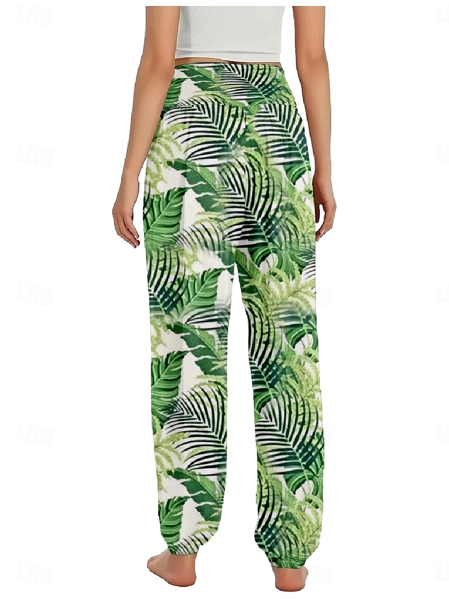 Per donna Pantaloni ispirati al lino Gamba larga Pantaloni Stile Etnico Casual Boho Lunghezza intera Vita Alta Floreale Foglia Tropicale Tasca Elastico in vita Stampa Traspirabilità Morbido del 2025 a $21.99 –P17