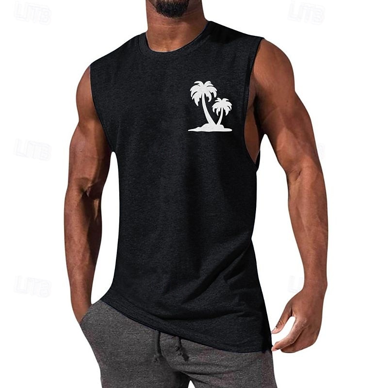 Per uomo Canotta Maglietta smanicata Canottiera Maglietta senza maniche Senza Maniche Girocollo Estate Albero di Cocco Moda Designer Essenziale Stampato Vacanza Streetwear Uscire Nero Bianco Blu del 2025 a $13.49 –P5