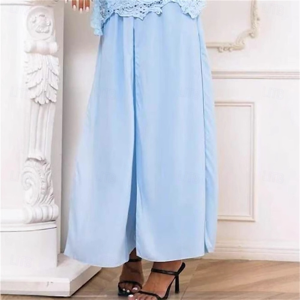 Hosenanzug Brautmutterkleid Hochzeitsgast Elegant Quadrathals Bodenlang Polyester Spitze Langarm mit Einfarbig 2025 2025 - $99.99 –P2