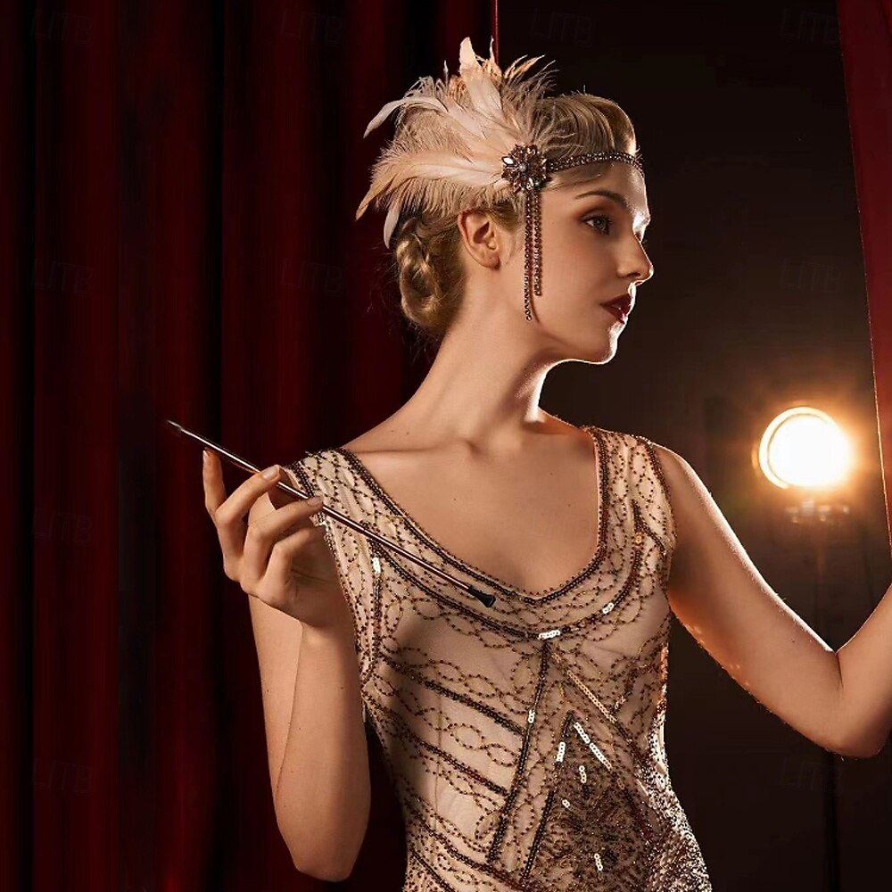 Retro 20. léta 20. století Bubenová čelenka Velký Gatsby Peří Retro Třpytivý lesk Křišťál a napodobenina Dámské předvečer Všech svatých Karneval Plesová maškaráda Karneval Plesová maškaráda Festival 2025 - $17.49 –P1