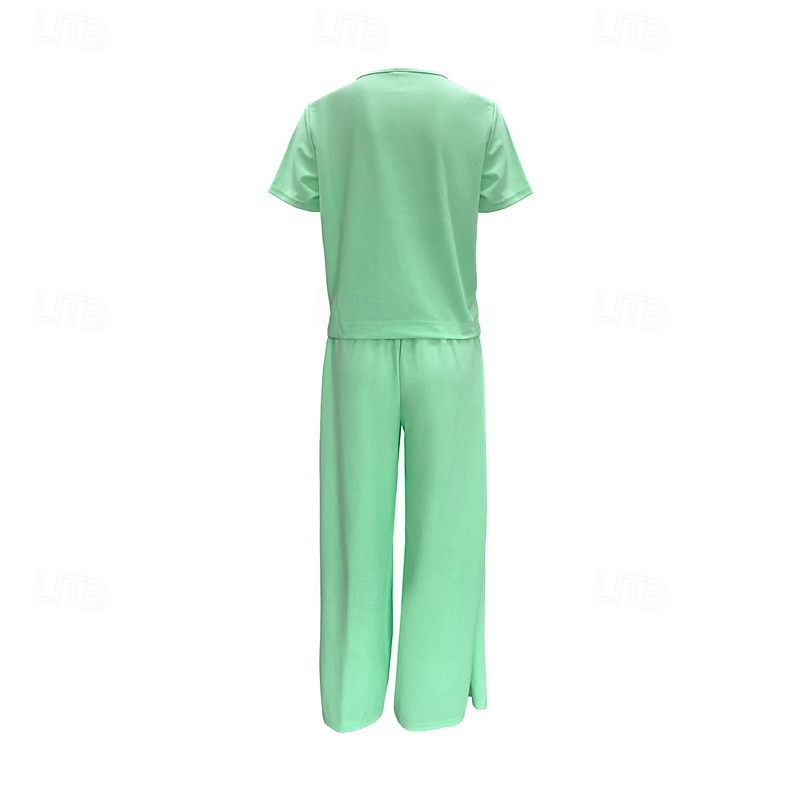Femmes Mode Streetwear Chemise Ensembles en coton et lin Ensembles deux pièces Manche Courte Col ras du cou Uni Tenue quotidienne Date Jaune Rose Claire Vert Été Coupe régulière de 2025 ? $36.99 –P4