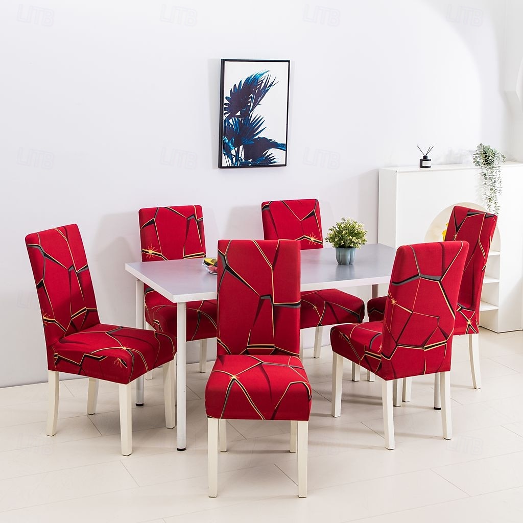 4/6 szt. elastycznych pokrowców na krzesła do jadalni, antypoślizgowych i modnych pokrowców na krzesła do jadalni, prostych geometrycznych nadruków, ochronnych pokrowców na krzesła do wystroju wnętrz, 2025 - $15.49 –P3