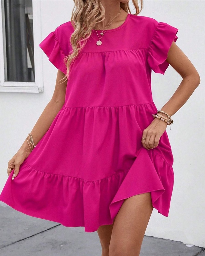Damen Minikleid Freizeitkleid Sommerkleid Elegant Mode Outdoor Ferien Date Normale Passform Einfach Kurzarm Rundhalsausschnitt Schwarz Blau Rosenrot Sommer Frühling 2025 - $26.99 –P12
