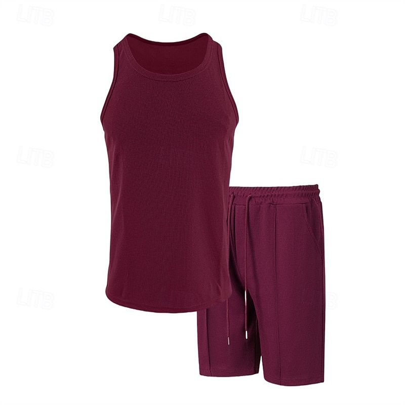 Hombre Tanque Chaleco Trajes de camiseta Trajes de 2 piezas Sin Mangas Cuello Barco Verano Plano Moda Casual 2 Piezas Vacaciones Ropa Cotidiana Noche Blanco Vino Verde Oscuro Camiseta superior para 2025 - $28.99 –P11