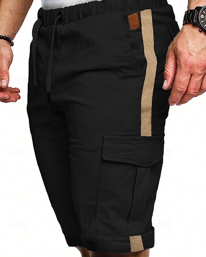 Men's Cargo Shorts Shorts Summer Shorts Drawstring Elastic Waist Multi Pocket Plain Comfort Wearable Knee Length Outdoor Sport Daily Fashion Casual Black Khaki 2025 - $21.99 –P9