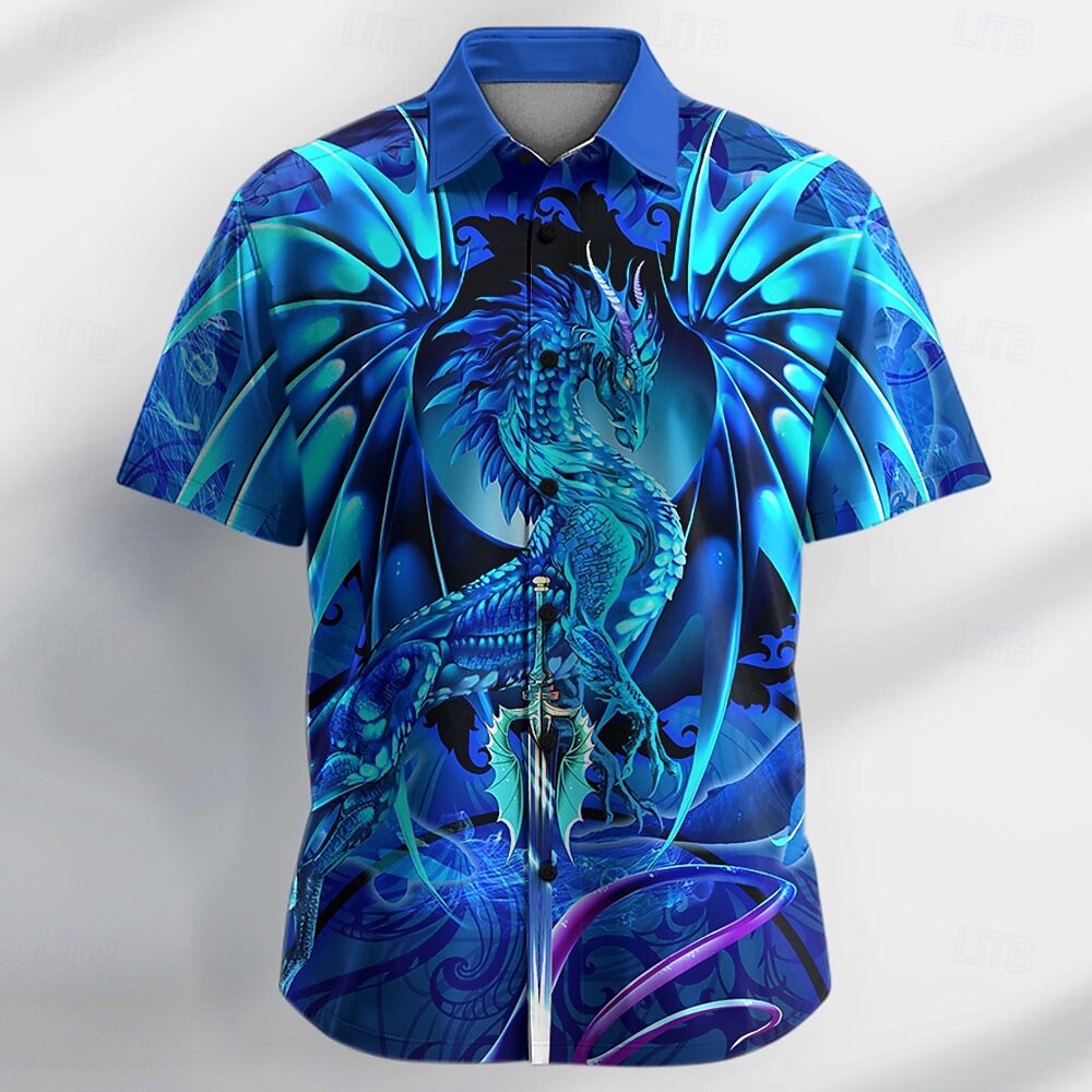 Homens Animal Dragão Camisa Social camisa de botão Camisa de grife Manga Curta Vintage retrô Férias Casual Verão Primavera Aberto para a Lateral Impressão 3D camisas de colarinho Azul Roxo Laranja de 2025 por $23.99 –P1