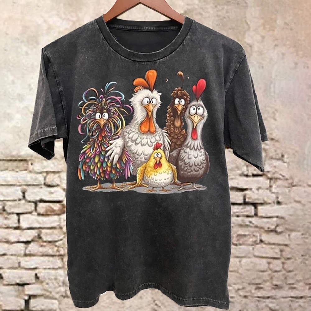 Maglietta grafica divertente da uomo con pollo cartoon manica corta del 2026 a $17.49 –P1