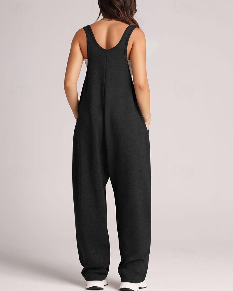 tuta salopette normale da donna streetwear tinta unita senza maniche scollo a V tasche per uscire fine settimana vestibilità regolare nero verde chiaro rosa estate del 2026 a $26.99 –P10