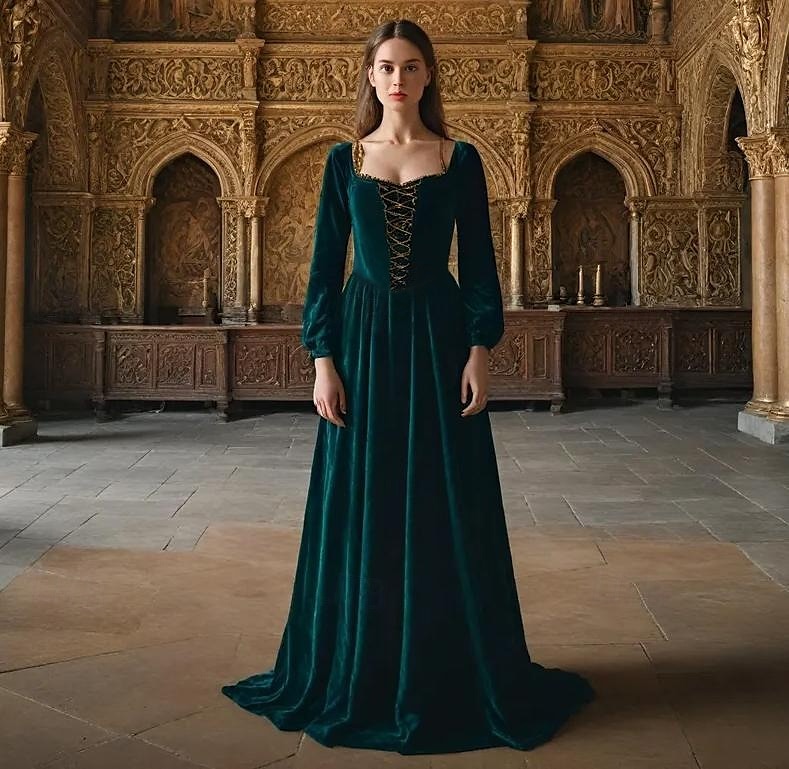 Retro Vintage Mittelalterlich Renaissance Kleid Abschlussballkleid Königin Wikinger Damen Keltisch königlich Halloween Karneval Leistung Party LARP Erwachsene Kleid 2025 - $125.99 –P1
