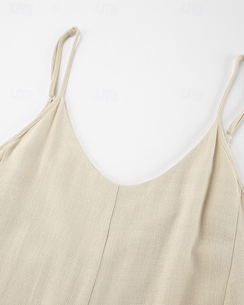 Women's Normal Cotton Linen Dungarees Pants Streetwear Solid Color Sleeveless V Neck Drawstring Street Going out Regular Fit Khaki Summer 2025 - $34.99 –P8