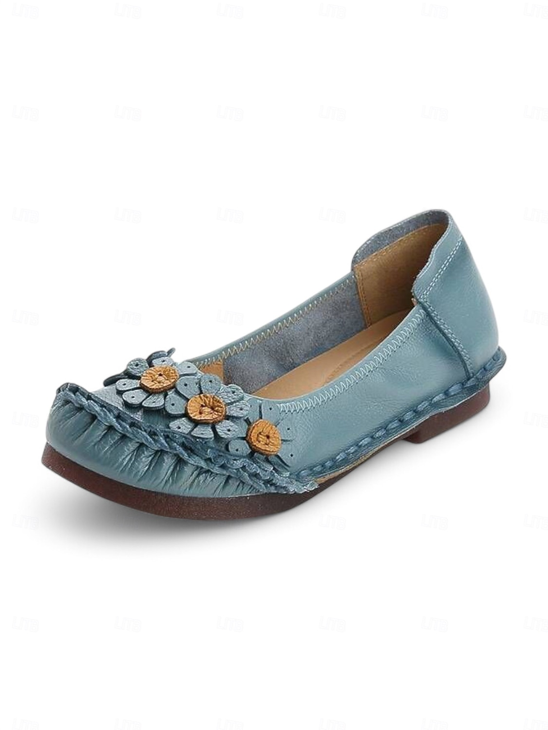Damen-Ballerinas aus hochwertigem Leder mit Blumen- und Rüschendesign – bequemer Retro-Stil für Frühlingsspaziergänge im Garten, Wochenendbrunch und tägliche Besorgungen 2026 - $54.99 –P2