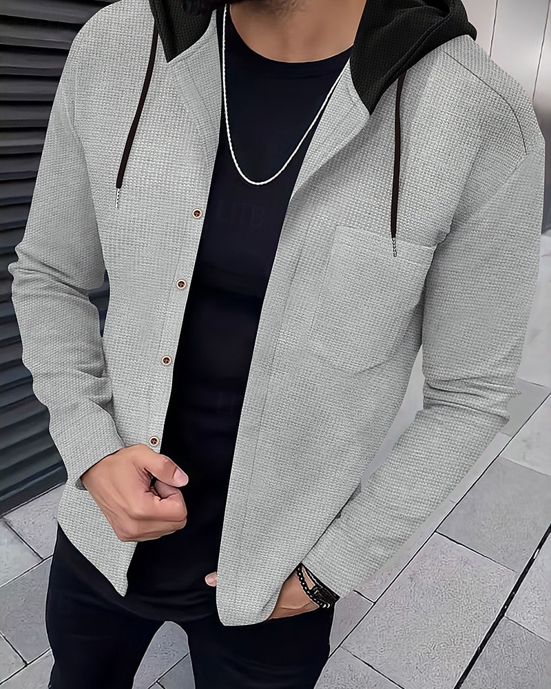 Herren Leichte Jacke Sommerjacke Hemdjacke übergangsjacke Urlaub Täglich Warm Tasche Frühling & Herbst Farbblock Mode Klassisch Mit Kapuze Regulär Schwarz Weiß Königliches Blau Khaki Grau Jacken 2025 - $26.99 –P3