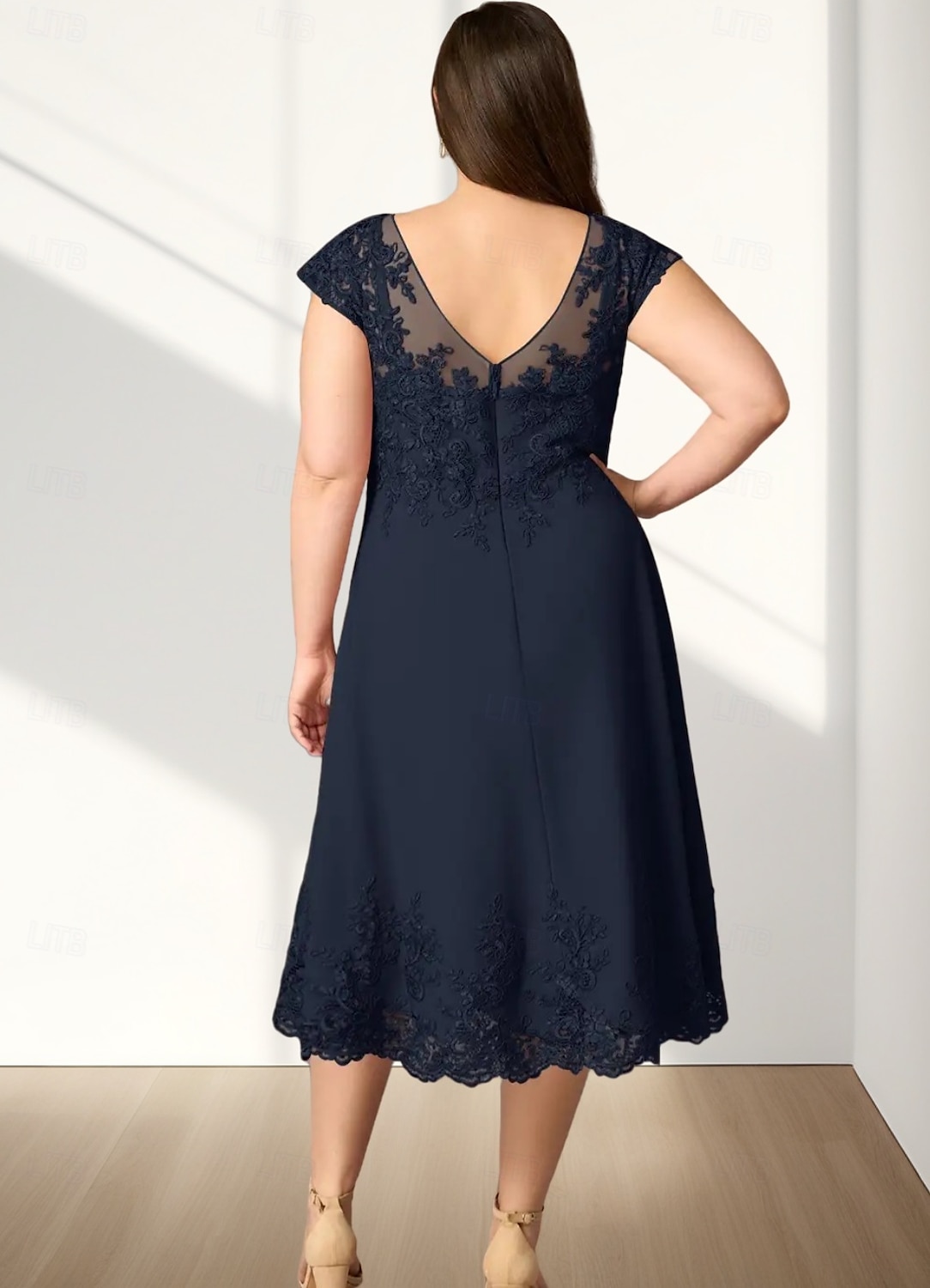 A-Line Anyádnak a Menyasszonyi Ruha Esküvői Vendég Elegáns Kerek Nyak Tea Hosszú Chiffon Rövid Ujjú Appliquék Midi Ruha 2025 2025 - $169.99 –P4
