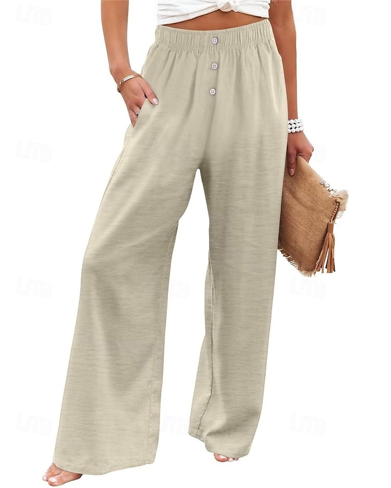 Per donna Pantaloni in cotone e lino Pantaloni Palazzo Moda Streetwear Comfort Lunghezza intera Misura del girovita medio Semplice Tasca Elastico in vita Comodo All'aperto Confortevole Streetwear del 2025 a $27.99 –P6