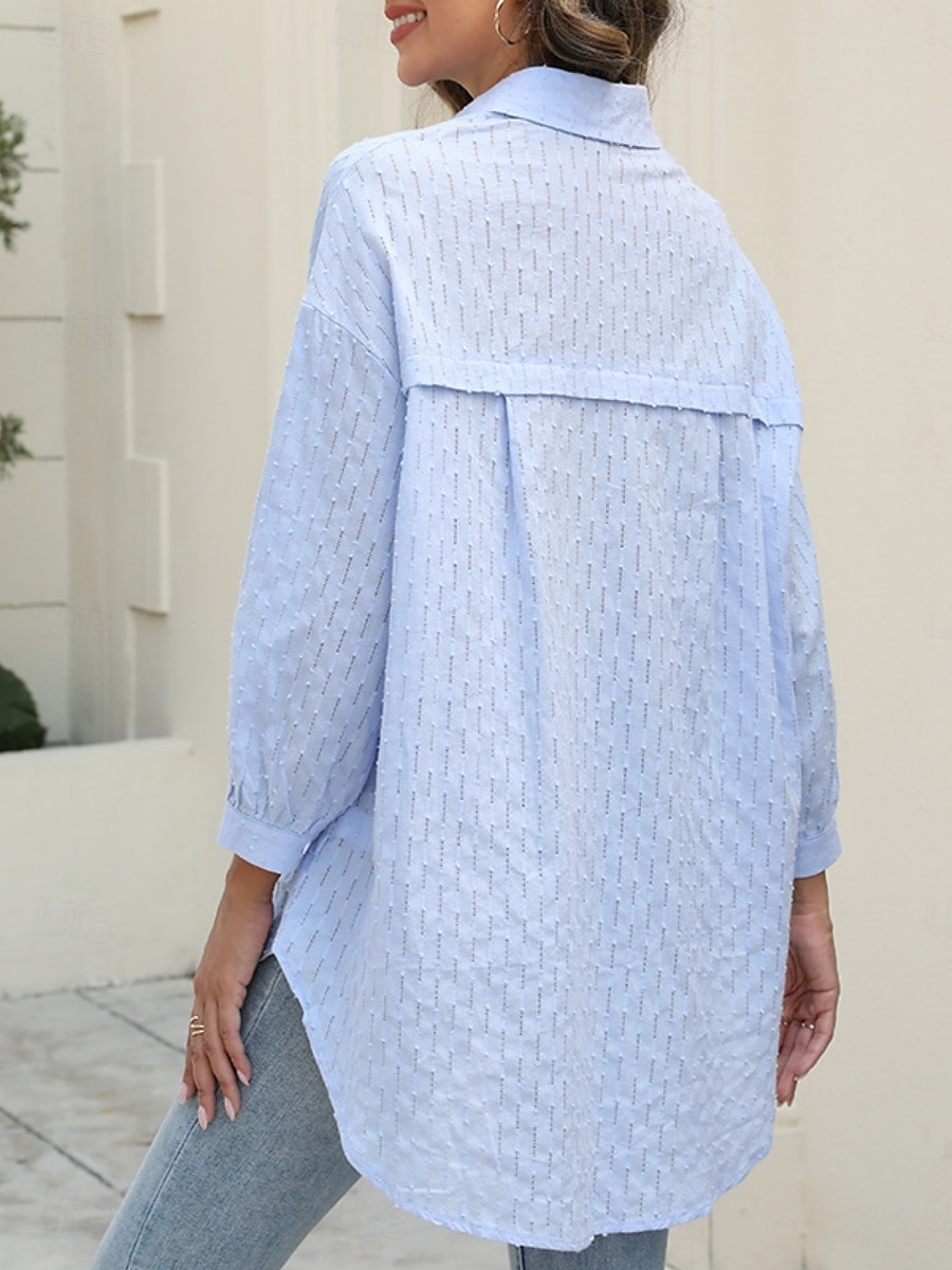 Dames Overhemd Effen Kleur Stijlvol Casual Lange mouw Overhemdkraag Normale tops Dagelijks Knop Zwart Wit Blozend Roze blauw Zomer Lente 2025 - $26.99 –P5