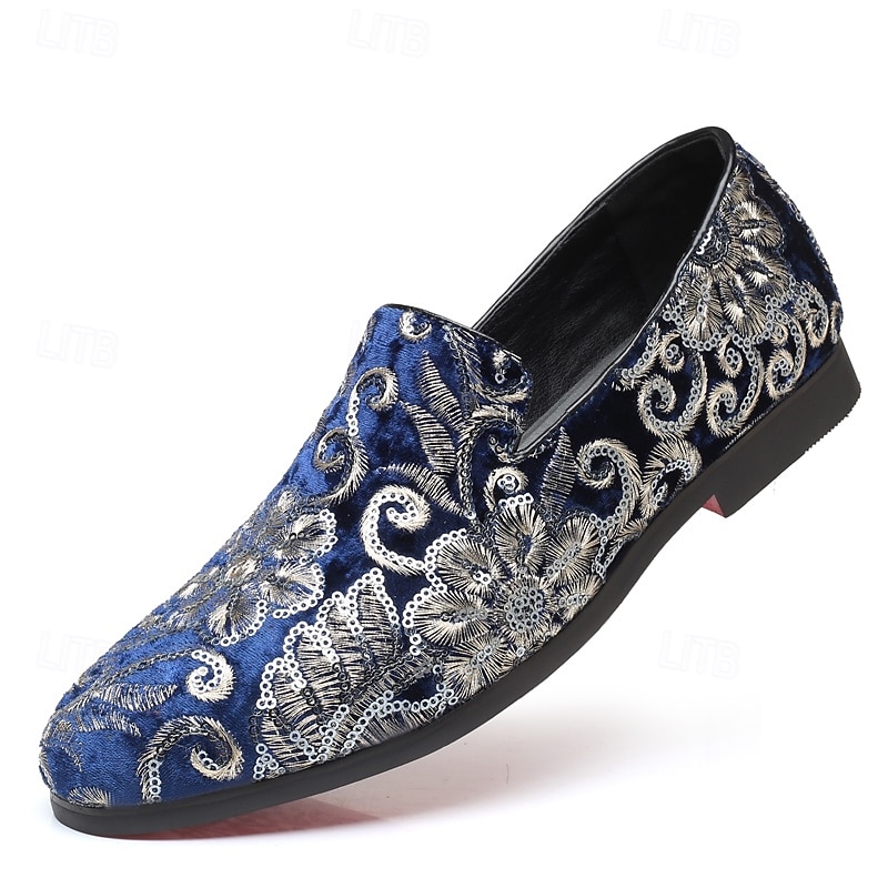 mocassins masculinos bordados com flores roxas – sapatos de veludo elegantes para bailes de formatura e eventos formais de 2026 por $42.99 –P1