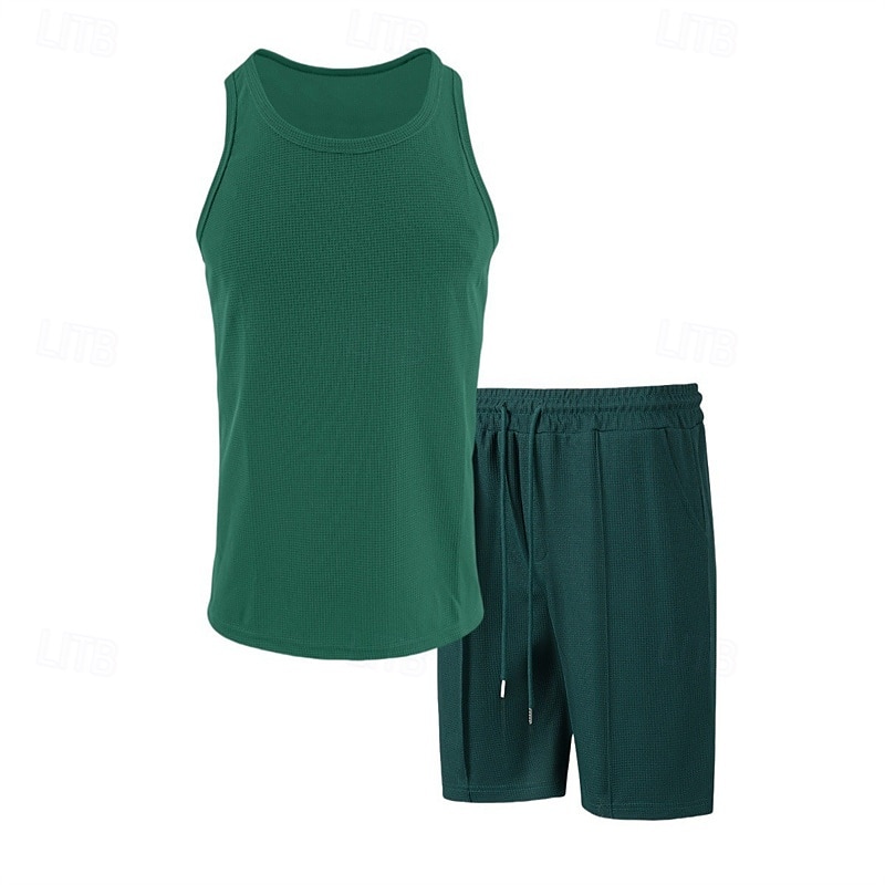 Hombre Tanque Chaleco Trajes de camiseta Trajes de 2 piezas Sin Mangas Cuello Barco Verano Plano Moda Casual 2 Piezas Vacaciones Ropa Cotidiana Noche Blanco Vino Verde Oscuro Camiseta superior para 2025 - $28.99 –P14