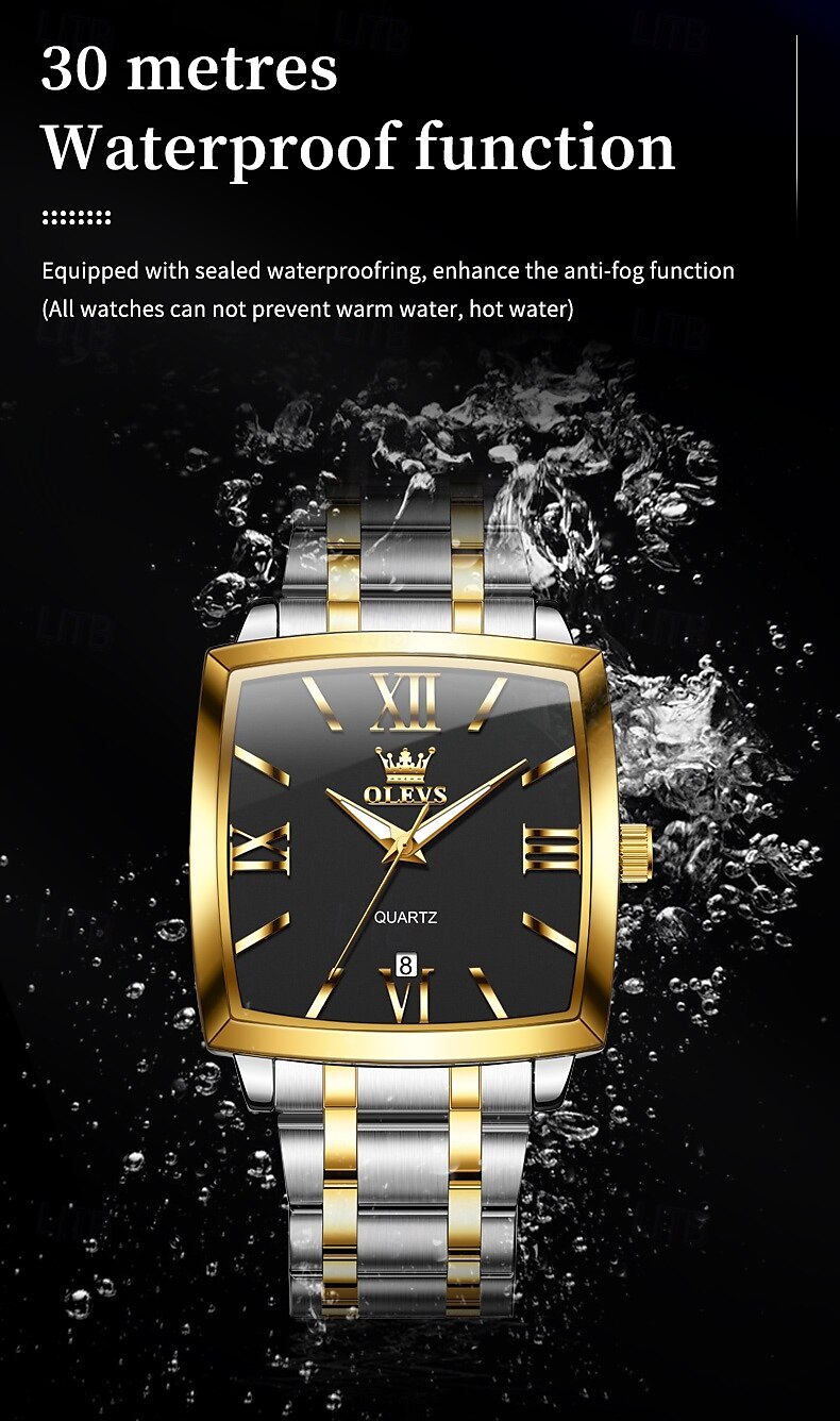 OLEVS 2969 Men's Fashion Square Watch, Waterproof, Luminous Stainless Steel, Automatic Date, Modern Quartz Movement 2025 - $47.99 –P11