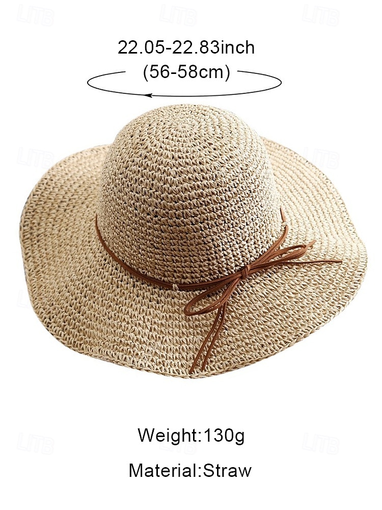 Dames zonnehoed van stro met brede rand en strik, opvouwbare strandhoed voor zomerreizen en buitenvakanties 2025 - $14.99 –P11