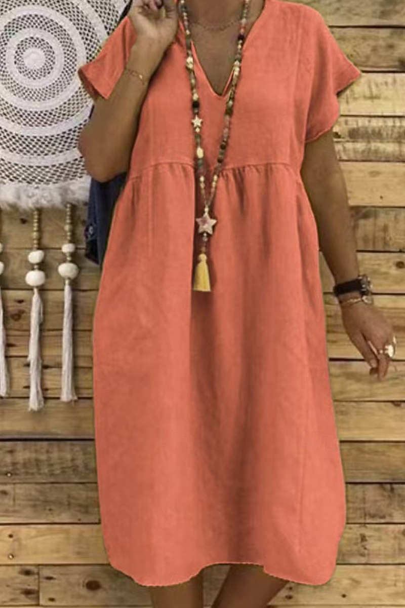 Pentru femei Rochie Mini Rochii inspirate din in Rochie din in bumbac De Bază Clasic Modern Vacanță Zilnic Concediu Fit regulat Simplu Manșon scurt În V Negru Galben Bleumarin Portocaliu Vară 2025 - $26.99 –P1