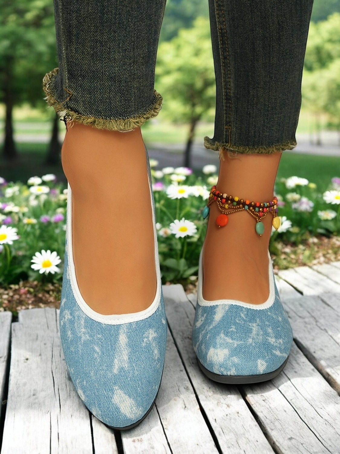 pantofi cu pană de balet din denim pentru femei – pantofi confortabili cu vârf rotund pentru ieșiri casual, picnicuri de primăvară și plimbări în grădină 2025 - $19.99 –P7