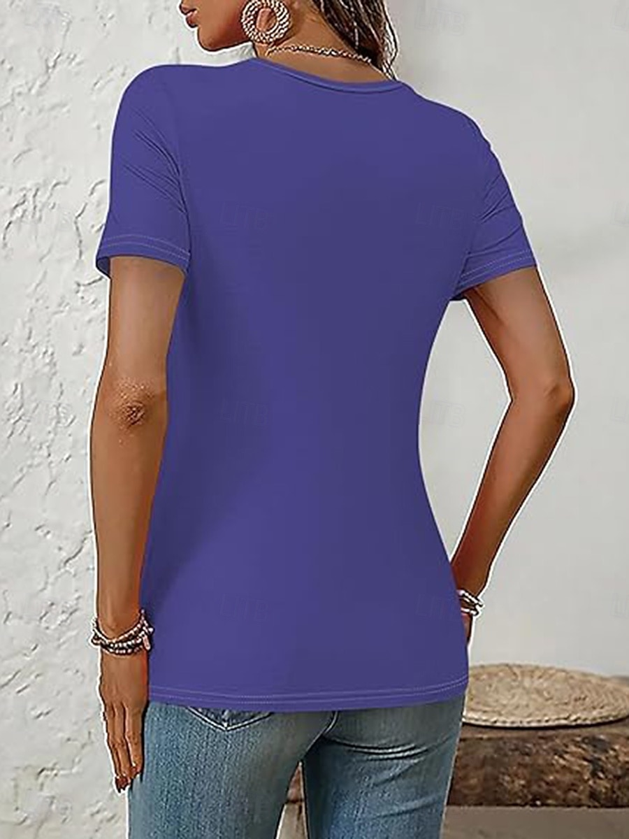 Dame T skjorte Blomstret Grafisk Elegant Årgang Stilfull Kortermet Crew-hals Rund hals Vanlige topper Daglig Ut på byen Lapper Knapper Lag-på-lag Rosa Blå Lilla Sommer Vår 2025 - $23.99 –P2