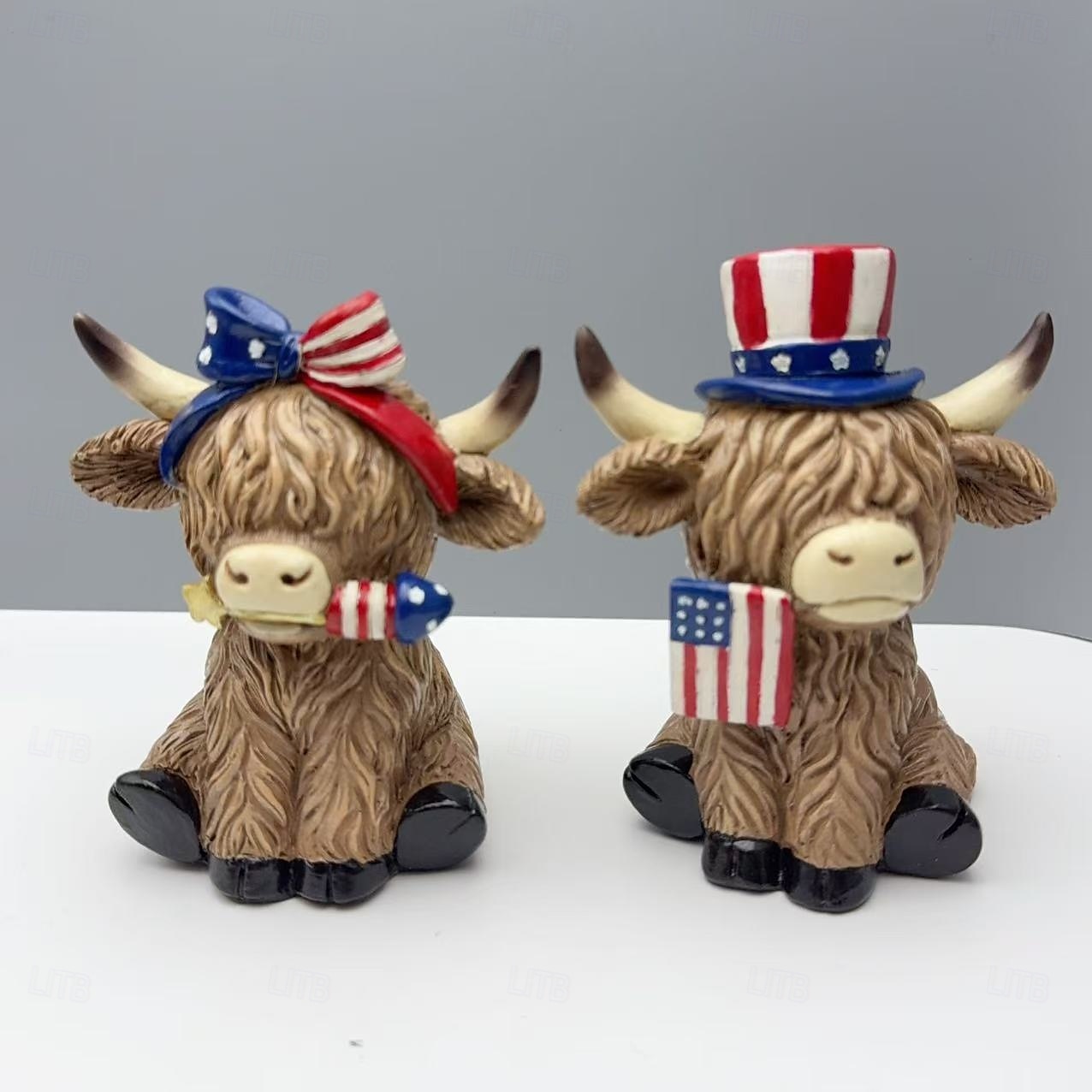 Décorations du 4 juillet, yaks patriotiques des Highlands pour la décoration intérieure, statue de jardin américaine, décorations de jardin extérieures, figurine de yak des Highlands étoiles et de 2025 ? $18.49 –P7