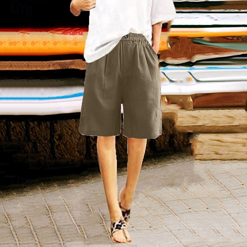 Dame Shorts Bukser Fritid Knelengde Naturlig عادي Lomme Elastisk midje comfy Utendørs Dagligdagstøy Ut på byen Påfugl Blå Aprikos Lysebrun Lys Himmelblå Sommer Normal 2025 - $16.99 –P5