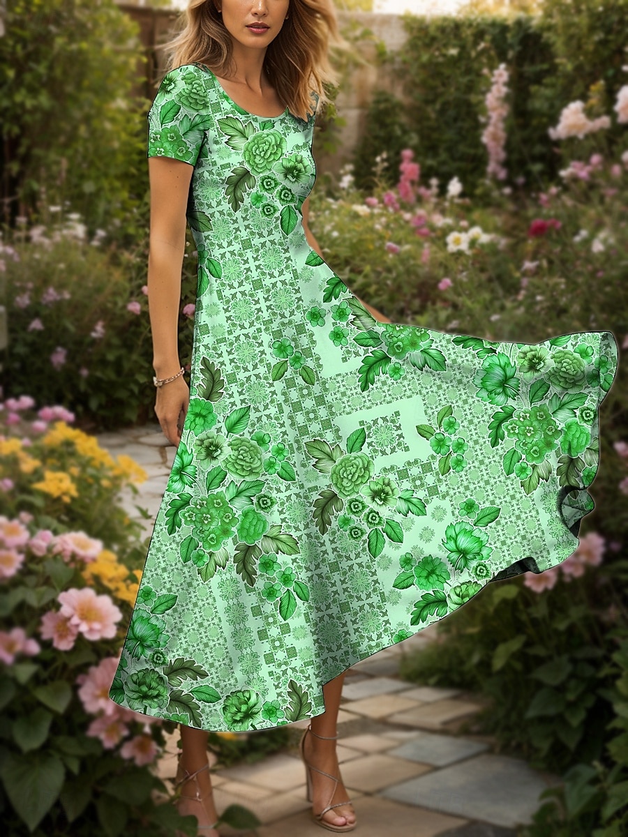 Femmes Robe maxi Robe Tricot Robe Décontractée Robe trapèze Robe d'été Vacances ancien Ethnique Coupe régulière Fleuri Graphique Géométrique Manche Courte Col carré Col Rond Rose Claire Bleu Vert Ét de 2025 ? $31.99 –P5