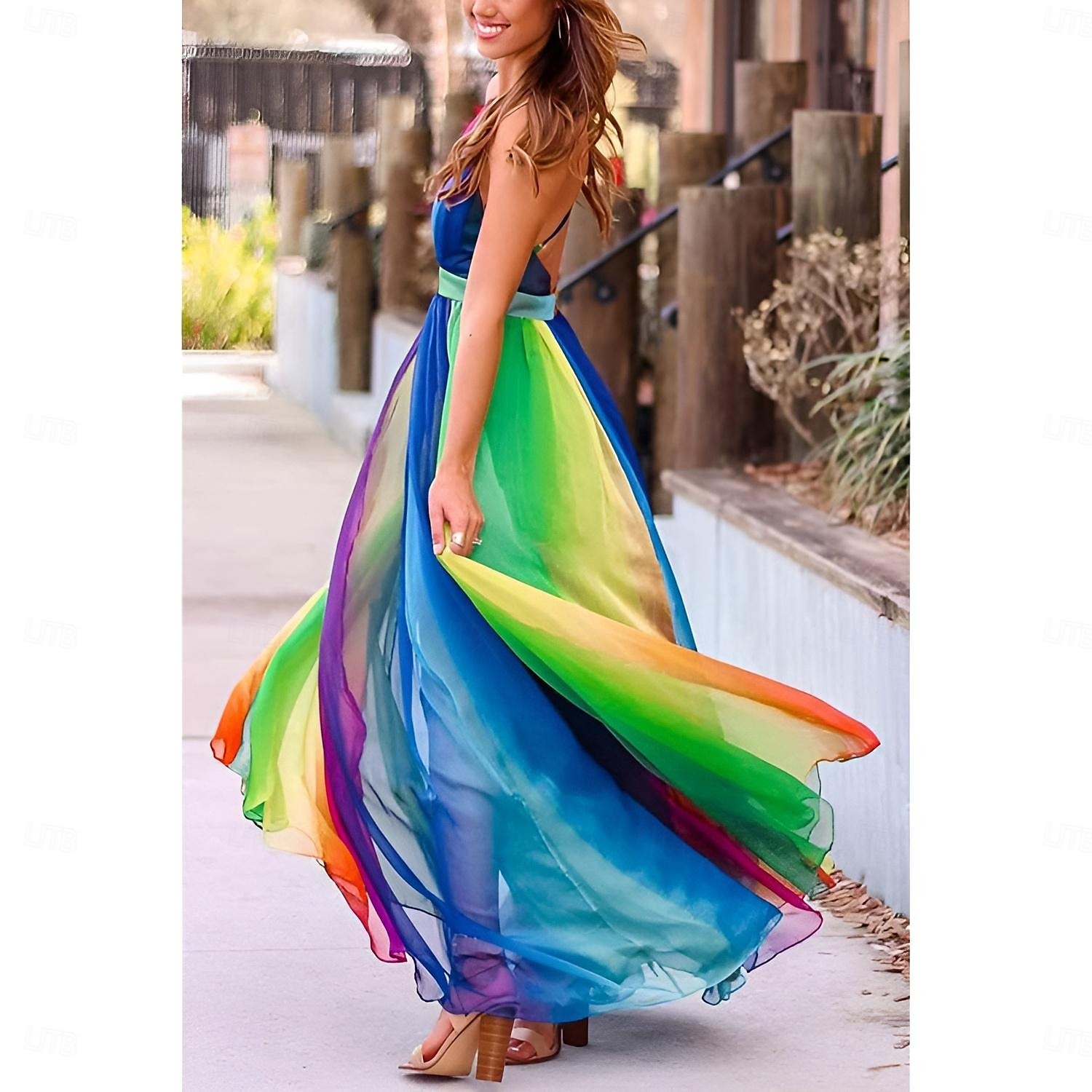 Stolthet Regnbåge Klänningar Rainbow Chiffong Maxiklänning Ledigt Dam Vuxna Prideparad Pride månad Halloween Karnival Lätt karnevalsdräkt 2025 - $34.99 –P4